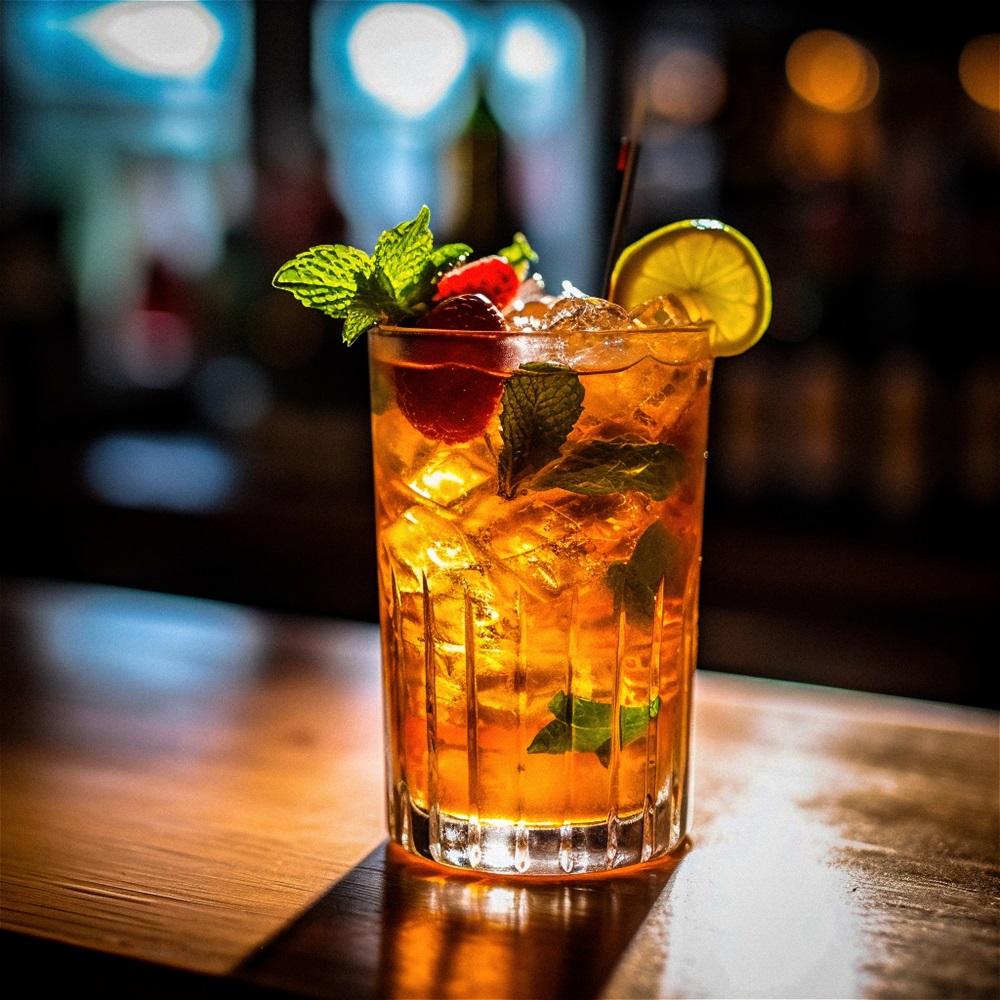 Glas mit Aperol-Bier gefüllt und garniert